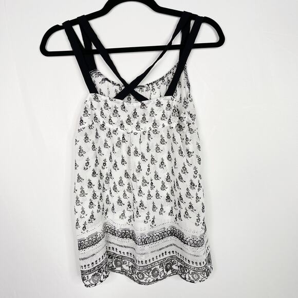 Express Printed Flowy Strappy Crossback Tank Top Medium M White Black Sheer - Picture 2 of 10